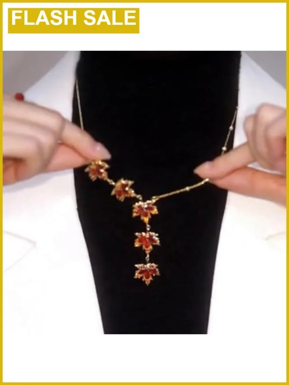 Cubic Zirconia Maple Leaf Pendant Necklace Adjustable Chain Dainty Fall Jewelry